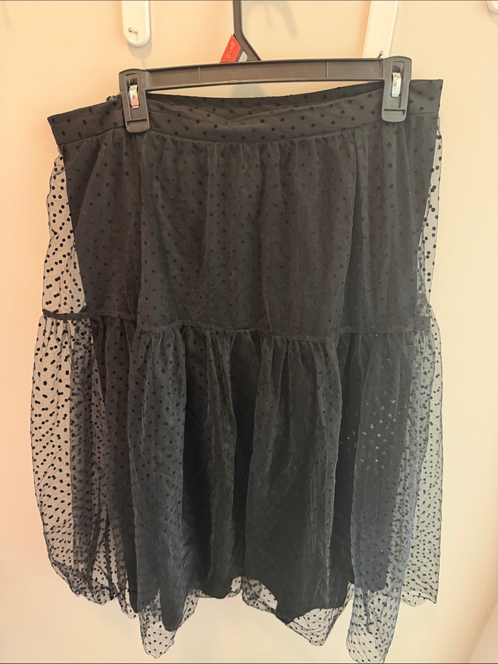 H&M Black Polka Dot Tiered Mesh Midi Skirt